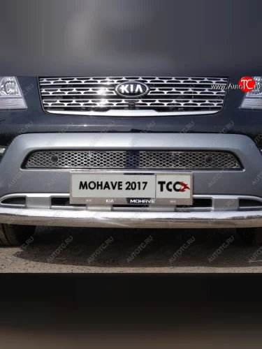 Вставка решетки радиатора (с парктроником, нерж, лист) ТСС Тюнинг KIA Mohave  HM (2017-2020) рестайлинг