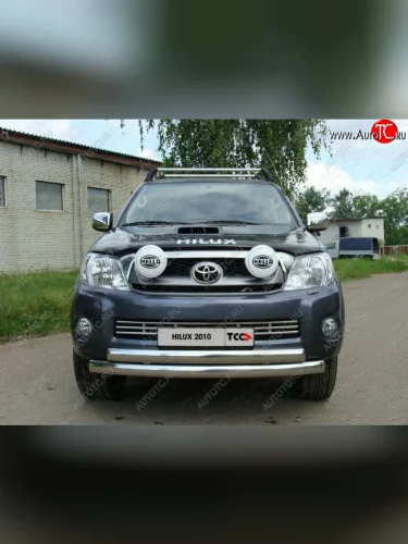 Вставка переднего бампера (нерж. трубка d16 мм) ТСС Тюнинг Toyota Hilux  AN10,AN20 (2004-2011) дорестайлинг, 1-ый рестайлинг