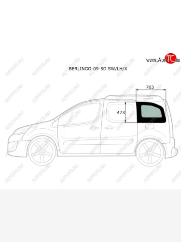 Стекло кузова боковое (не опускное) (Слева Цвет зеленый) Citroen Berlingo 08-22  Peugeot Partner 0 XYG BERLINGO-09-5D SW/LH/X