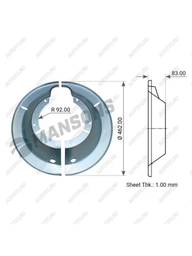 Щиток FRUEHAUF SMB барабана тормозного пылезащитный (на сторону) (420x203мм h=85) MANSONS MANSONS 100.021
