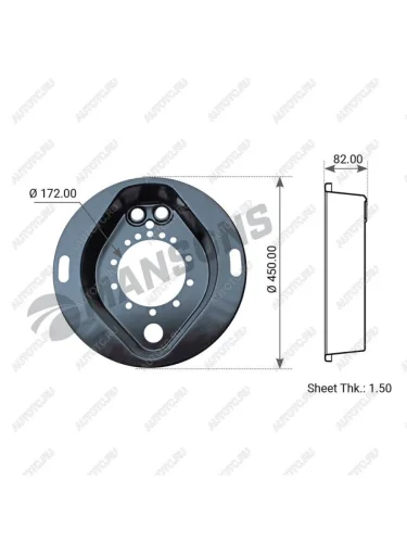 Щиток SCANIA барабана тормозного пылезащитный (на сторону, 413x203мм) MANSONS MANSONS 100.046