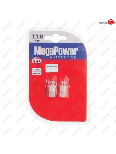 Лампа светодиодная 12V W5W T10 W2.1x9.5d 6000K блистер (2шт.) MEGAPOWER MEGAPOWER-AUTOMOTIVE 10312w-2бл