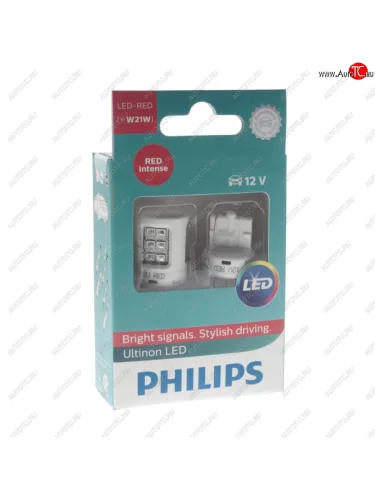 Лампа светодиодная 12V W21W W3-16q бесцокольная (2шт.) Led Red Ultinon PHILIPS PHILIPS 11065ulrx2