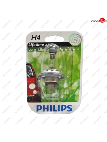 Лампа 12V H4 6055W P43t-38 блистер (1шт.) Long Life Eco Vision PHILIPS PHILIPS 12342llecob1