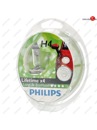 Лампа 12V H4 6055W P43t бокс (2шт.) Long Life Eco Vision PHILIPS PHILIPS 12342llecos2