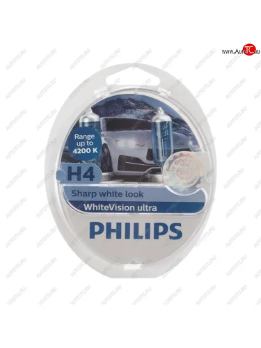 Лампа набор 12V H4 6055W+W5WT105 P43t-38 4200K бокс (2шт.+2шт.) White Vision Ultra PHILIPS PHILIPS 12342wvu2