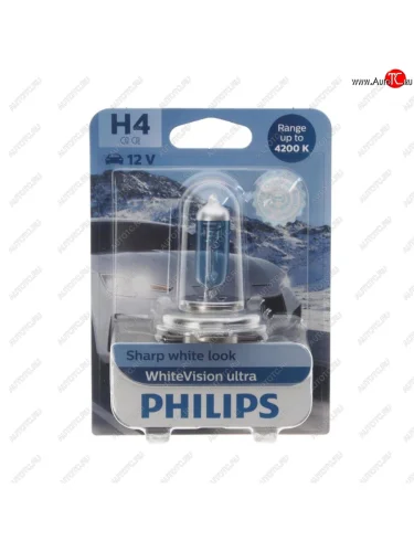 Лампа 12V H4 6055W P43t-38 4200K блистер (1шт.) White Vision Ultra PHILIPS PHILIPS 12342wvuбл