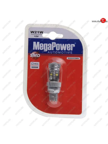 Лампа светодиодная 12V T20W BA9s 6000K 6 светодиодов блистер (1шт.) MEGAPOWER MEGAPOWER-AUTOMOTIVE 20393swбл