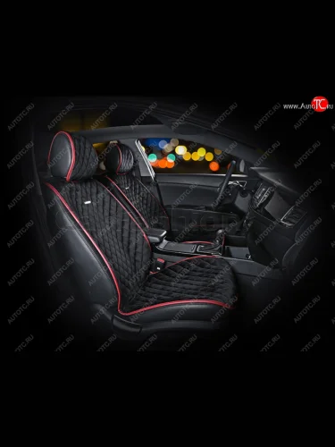 Накидка на сиденье велюр-экокожа черная красная строчка (4 предм.) (2шт.) California CARFASHION CARFASHION 21898