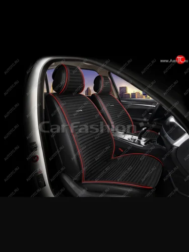 Накидка на сиденье велюр-экокожа черная красная строчка (4 предм.)(2шт.) Monaco Pro Front CARFASHION CARFASHION 22708