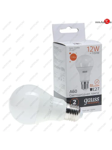 Лампа светодиодная E27 A60 12W(100W) 220V теплый GAUSS GAUSS 23212
