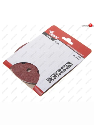 Бумага наждачная на липучке D125 P60 8 отверстий 5шт. КУРС КУРС 39783 КУРС 39783