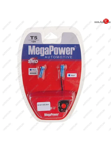 Лампа светодиодная 12V T5 W2x4.6d бесцокольная блистер (2шт.) с тестером Blue MEGAPOWER MEGAPOWER-AUTOMOTIVE 50113b-2блт