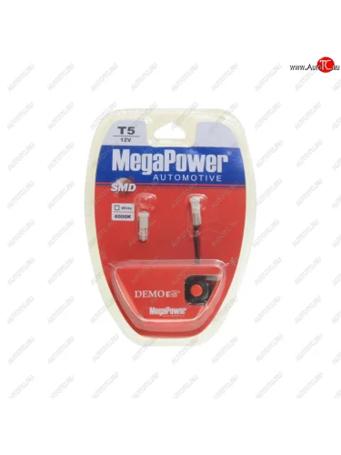 Лампа светодиодная 12V T5 W2x4.6d 6000K бесцокольная блистер (2шт.) с тестером MEGAPOWER MEGAPOWER-AUTOMOTIVE 50113w-2блт
