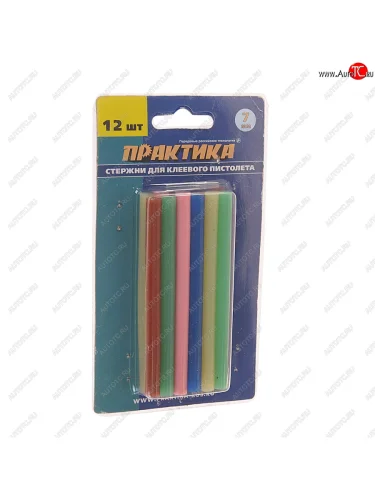 Стержень клеевой 7х100мм 12шт. цветной по картону, линолиуму, коже ПРАКТИКА ПРАКТИКА 641-671