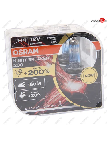 Лампа 12V H4 6055W P43t +200% 4050К бокс (2шт.) Night Breaker 200 OSRAM OSRAM 64193nb200(euro)