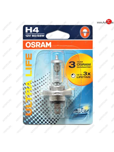 Лампа 12V H4 6055W P43t-38 блистер (1шт.) Ultra Life OSRAM OSRAM 64193ult-01b