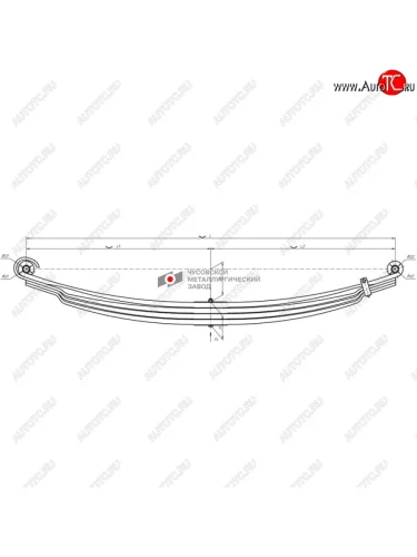 Рессора КАМАЗ-6580 передняя (4 листа) прогиб Ho=160мм втулка ушка d1d2=3037,7мм L=1800мм ЧМЗ ЧМЗ 6580-2902012