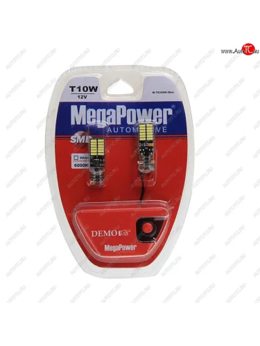 Лампа светодиодная 12V W5W T10 W2.1x9.5d 6000K 24 LED с тестером блистер (2шт.) MEGAPOWER MEGAPOWER-AUTOMOTIVE 70329w-2блт