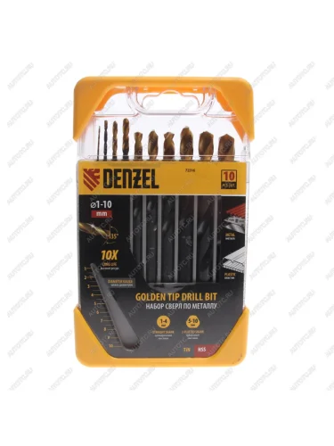 Набор сверл по металлу 1.0-10.0мм HSS Titanium (10шт.) DENZEL DENZEL 72316