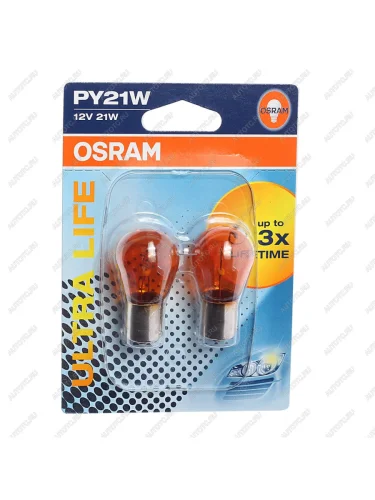 Лампа 12V PY21W BAU15s желтая блистер (2шт.) Ultra Life OSRAM OSRAM 7507ult-02b