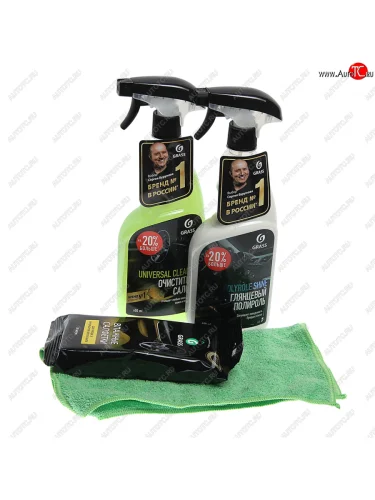 Набор для авто (очиститель салона, глянцевая полировка, влажные салфетки, микрофибра) GRASS GRASS 800625