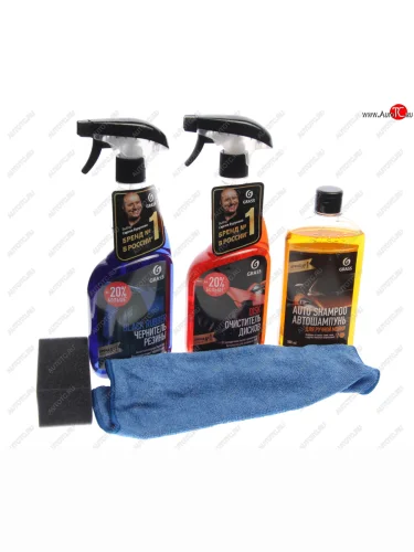 Набор для авто (чернитель резины, автошампунь, очиститель дисков, губка, микрофибра) GRASS GRASS 800628