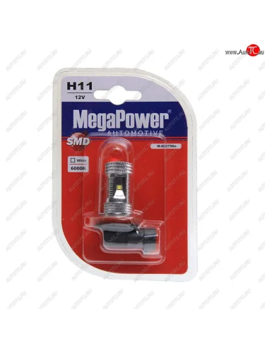 Лампа светодиодная 12V H11 PGJ19-2 6000K 5 светодиодов блистер (1шт.) MEGAPOWER MEGAPOWER-AUTOMOTIVE 80575бл