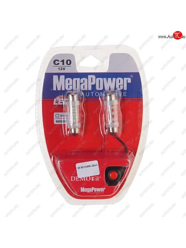 Лампа светодиодная 12V C10W SV8.5-8 39мм 6000K 6 светодиодов блистер (2шт.) с тестером MEGAPOWER MEGAPOWER-AUTOMOTIVE 85154w-2блт