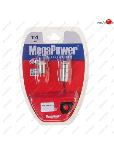 Лампа светодиодная 12V T4W BA9s 6000K блистер (2шт.) с тестером MEGAPOWER MEGAPOWER-AUTOMOTIVE 90124w-2блт