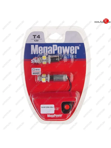 Лампа светодиодная 12V T4W BA9s 6000K 5 светодиодов блистер (2шт.) с тестером MEGAPOWER MEGAPOWER-AUTOMOTIVE 90125w-2блт