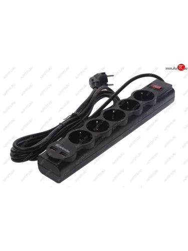 Фильтр сетевой 3м 10А 2200Вт 5 гнезд + 2 USB с заземлением черный DEFENDER DEFENDER 99753