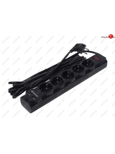 Фильтр сетевой 5м 10А 2200Вт 5 гнезд + 2 USB с заземлением черный DEFENDER DEFENDER 99755