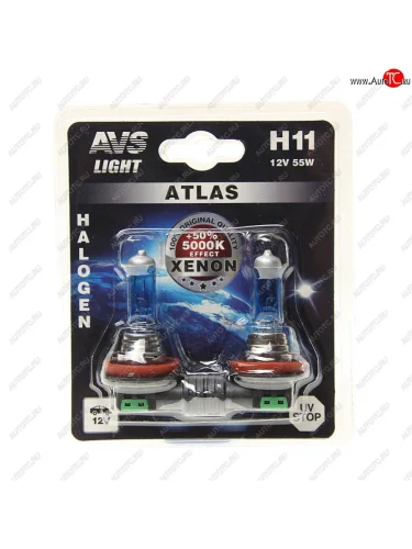 Лампа 12V H11 55W PGJ19-2 блистер (2шт.) AVS AVS a78565s