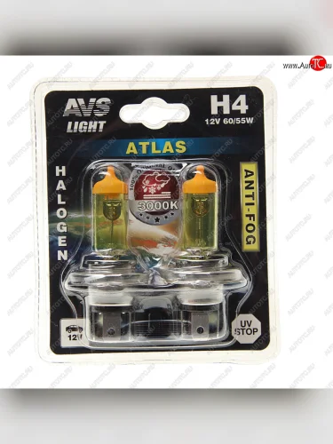 Лампа 12V H4 6055W P43t 3000K блистер (2шт.) AVS AVS a78625s