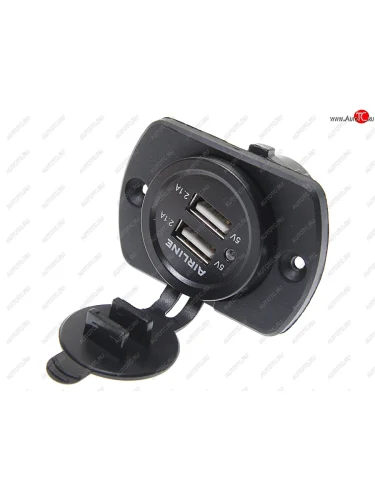 Розетка автомобильная встраиваемая влагозащищенная 12-24V 2 USB (5V 2.1А+1А) AIRLINE AIRLINE acs-2u-02
