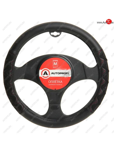 Оплетка руля (M) 37-39см черно-красная экокожа объемные вставки AUTOPROFI AUTOPROFI ap-1948 bkrd (m)