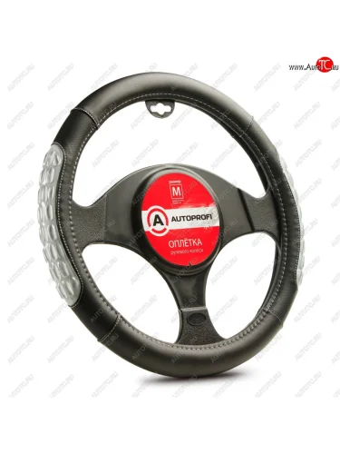 Оплетка руля (M) 37-39см черно-серая экокожа массажные вставки AUTOPROFI AUTOPROFI ap-2060 bkgy (m)