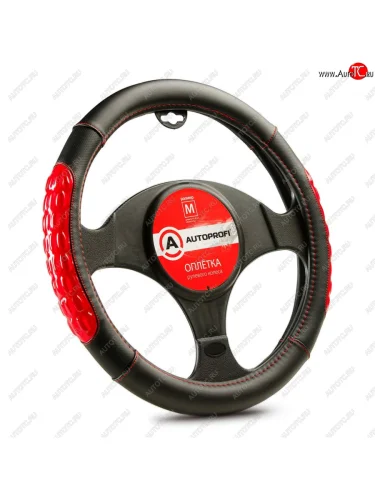 Оплетка руля (M) 37-39см черно-красная экокожа массажные вставки AUTOPROFI AUTOPROFI ap-2060 bkrd (m)