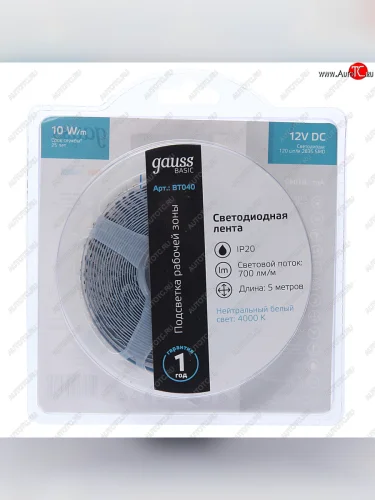 Лента светодиодная гибкая 10W 5м IP20 12V холодный белый (блистер) Basic GAUSS GAUSS bt040 GAUSS bt040