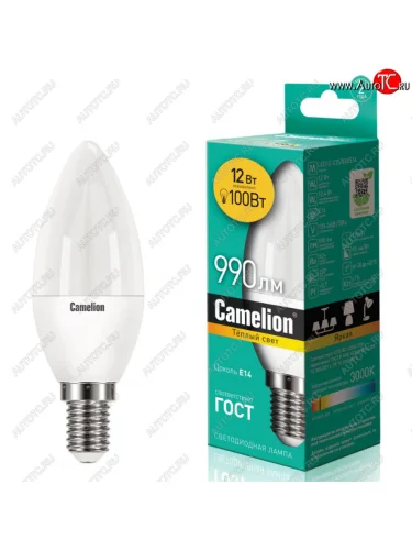 Лампа светодиодная E14 C35 12W (100W) 220V теплый CAMELION CAMELION c-led12-c35830e14