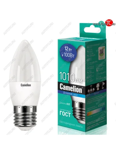 Лампа светодиодная E27 C35 12W (100W) 220V холодный CAMELION CAMELION c-led12-c35865e27