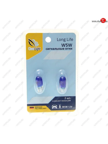 Лампа 12V W5W T10 W2.1x9.5d блистер (2шт.) CLEARLIGHT CLEARLIGHT cl-w5w-12v 2b (blue)