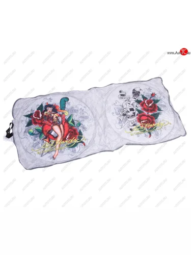 Шторка автомобильная для лобового стекла 144х66см светоотражающая Pin Up Devil ED HARDY ED HARDY eh-00638