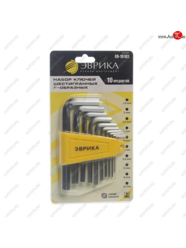 Набор ключей шестигранных 1.5-10мм Г-образных 10 предметов ЭВРИКА ЭВРИКА er-15101