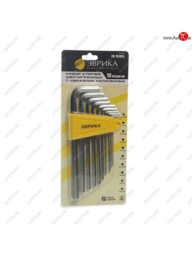 Набор ключей шестигранных 1.5-10мм Г-образных удлиненных 10 предметов ЭВРИКА ЭВРИКА er-15101l