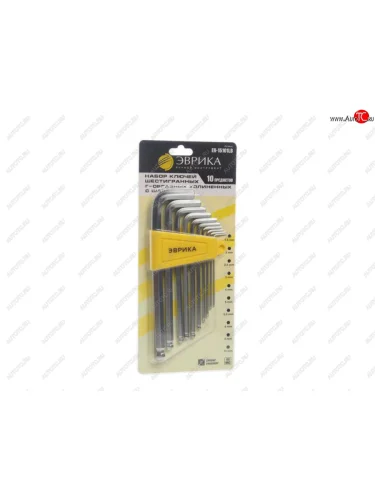 Набор ключей шестигранных 1.5-10мм Г-образных удлиненных с шаром 10 предметов ЭВРИКА ЭВРИКА er-15101lb