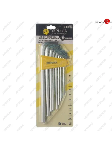 Набор ключей шестигранных 1.5-10мм Г-образных экстрадлинных 10 предметов ЭВРИКА ЭВРИКА er-15101xl