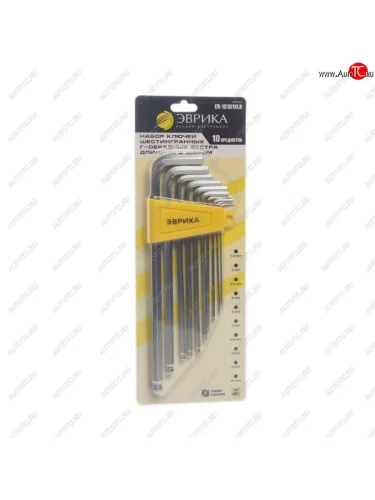 Набор ключей шестигранных 1.5-10мм Г-образных экстрадлинных 10 предметов ЭВРИКА ЭВРИКА er-15101xlb