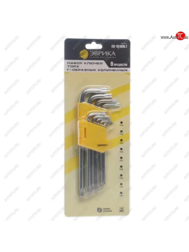 Набор ключей TORX T10-Т50 Г-образных удлиненных 9 предметов ЭВРИКА ЭВРИКА er-15109lt